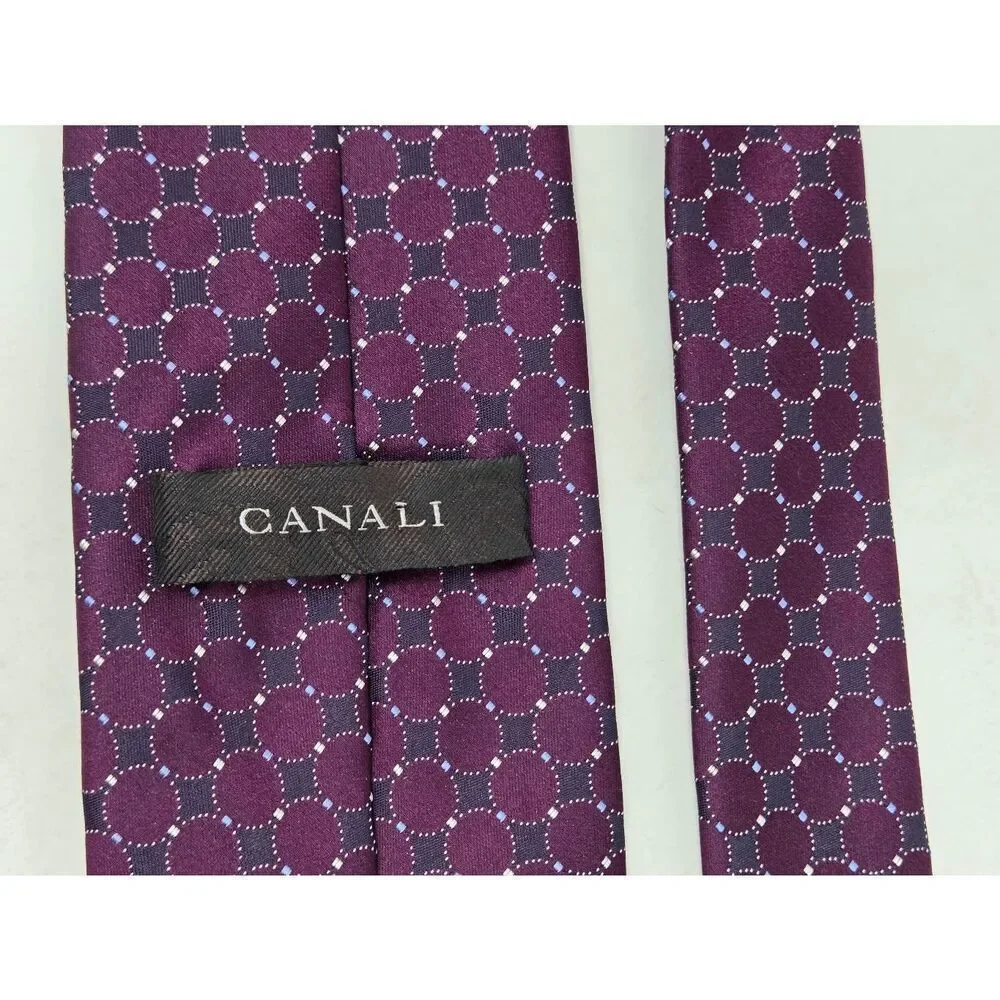 CANALI SILK TIE PURPLE WOVEN SATIN FOULARD PATTERNED LUXURY 3.5